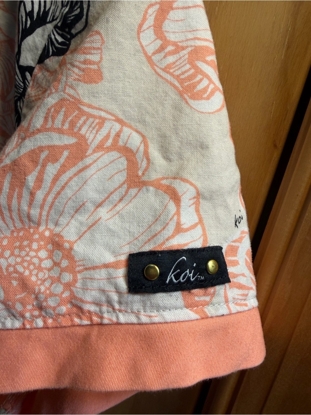 koi Peach and Black Floral Wrap Scrub Top - Picture 4 of 6